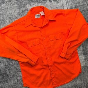 VTG Five Brother Flannel Shirt Men Large Blaze Orange Acrylic Hunting Visibility